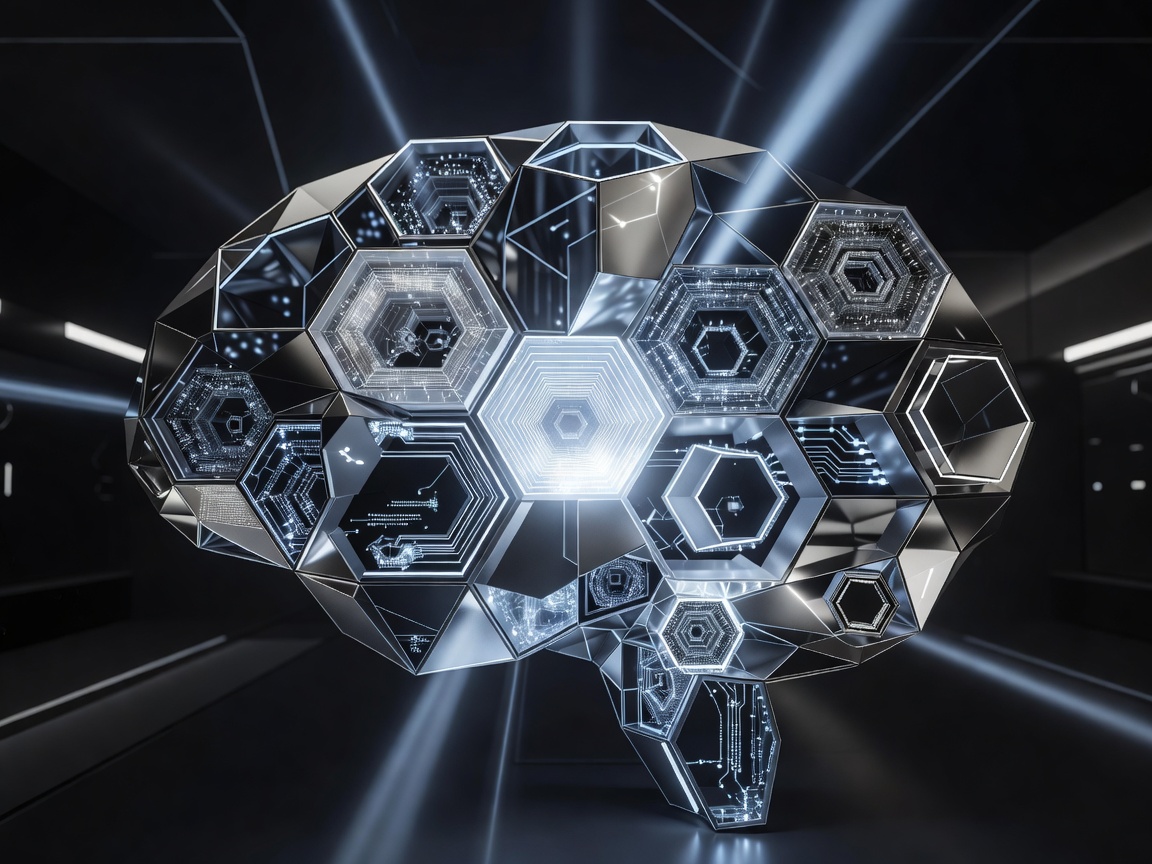 A luminous geometric machine interface representing an artificial mind