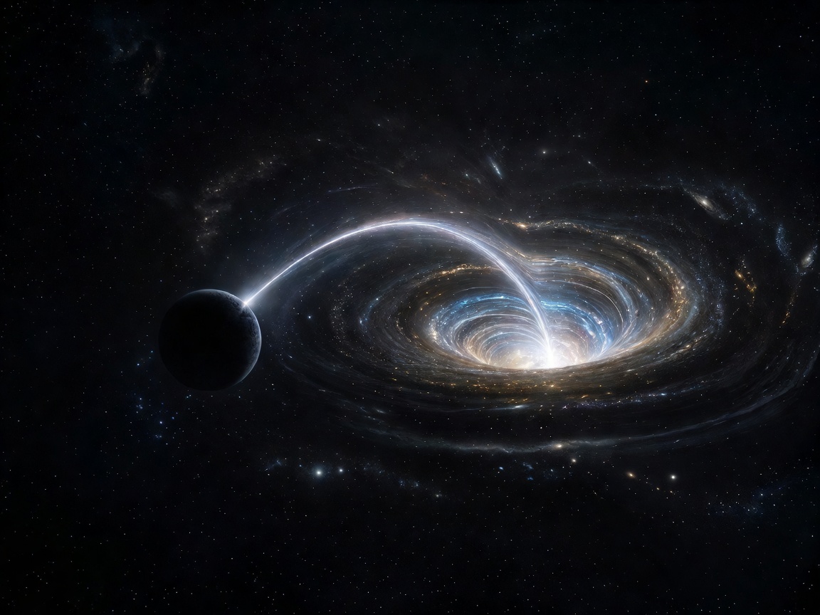 A curved light path passing a dark world and a bright gravitational field